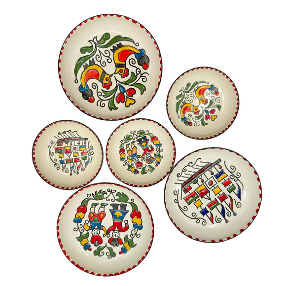 Moissiadis Other - Greek Enamelware Plates Dishes Hand Painted Set Of Six Moissiadis Signed